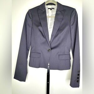 Hugo Boss Cropped Blazer - Dark Grey with White Pinstripe One-Button